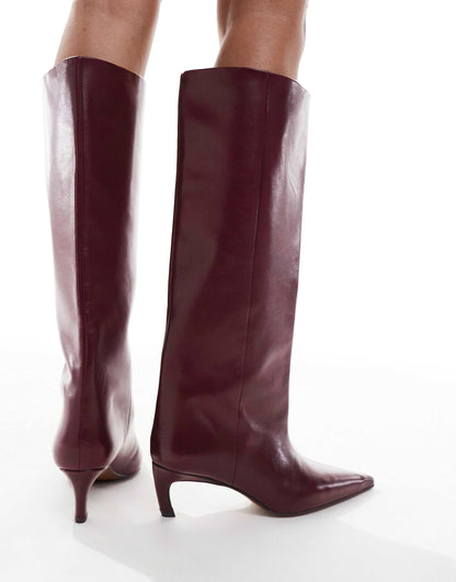 Cleona Premium Leather Kitten Heel Knee Boots