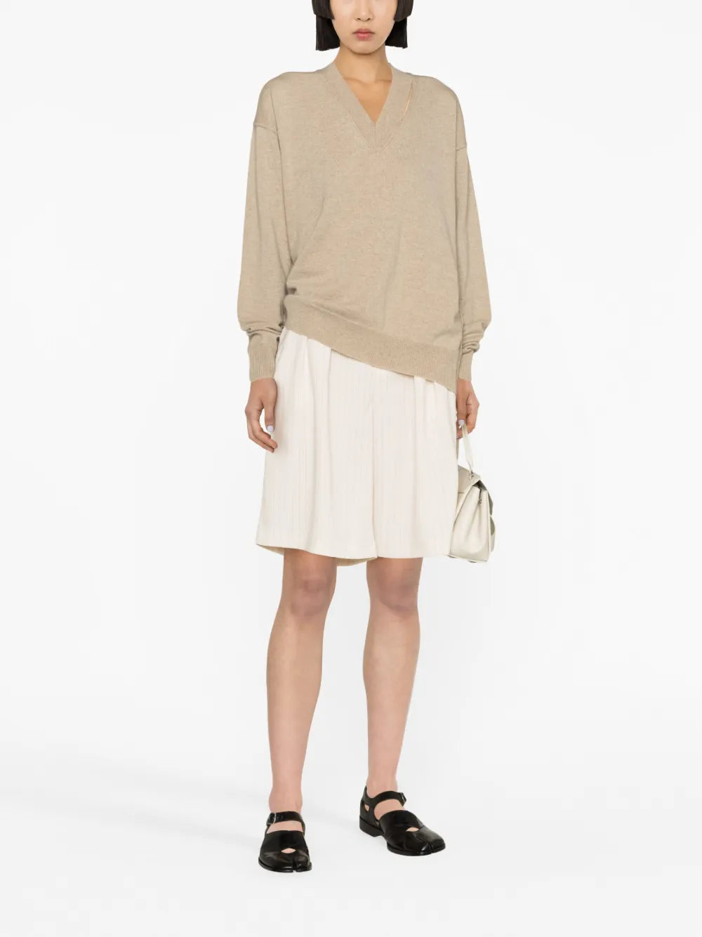 V-Neck Fine-Knit Sweatshirt