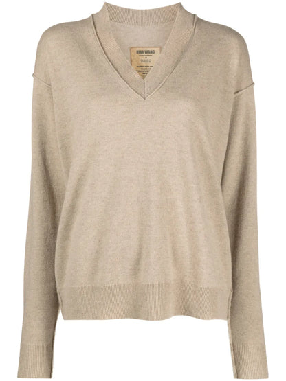 V-Neck Fine-Knit Sweatshirt