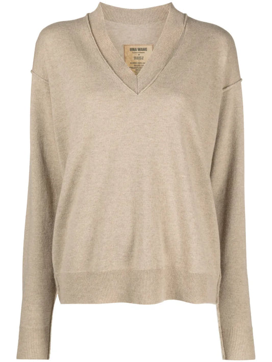 V-Neck Fine-Knit Sweatshirt