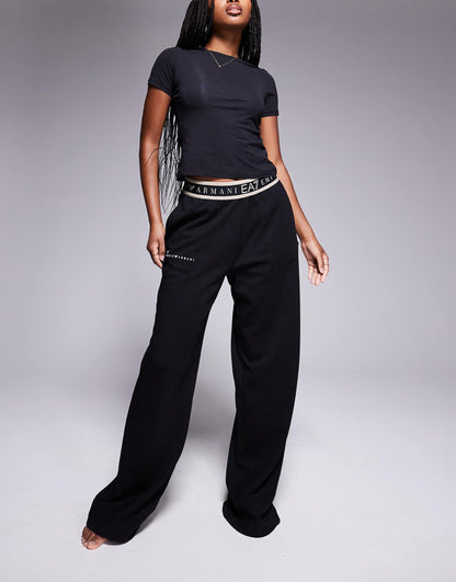 Armani Wide Leg Trousers With Logo Waistband