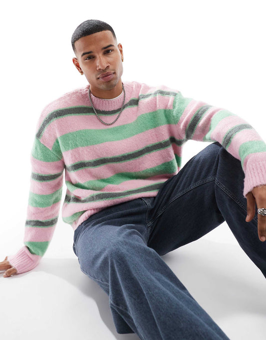 Fluffy Knitted Stripe Jumper