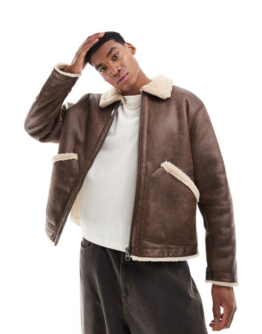 Faux Leather Shearling Lined Jacket
