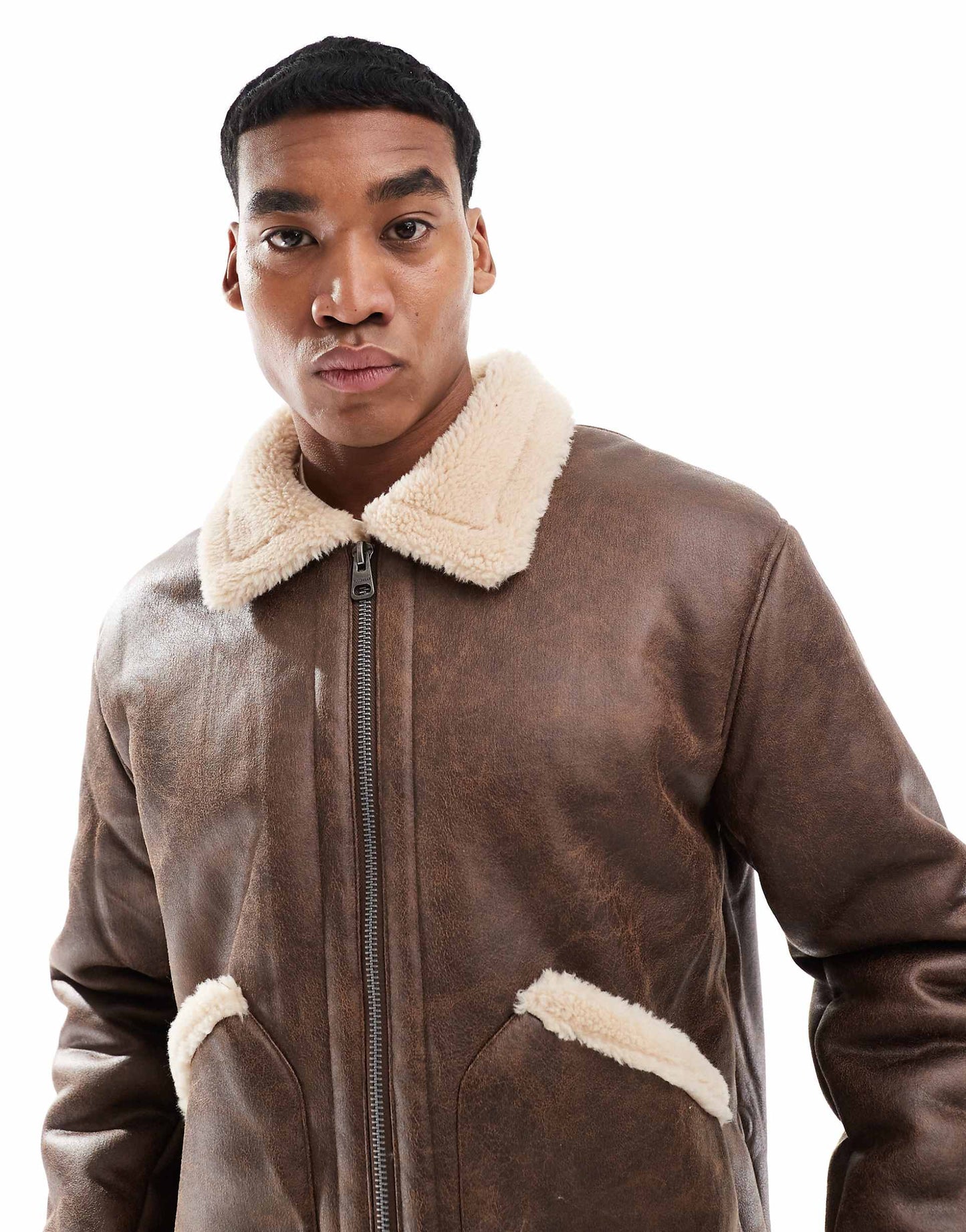 Faux Leather Shearling Lined Jacket