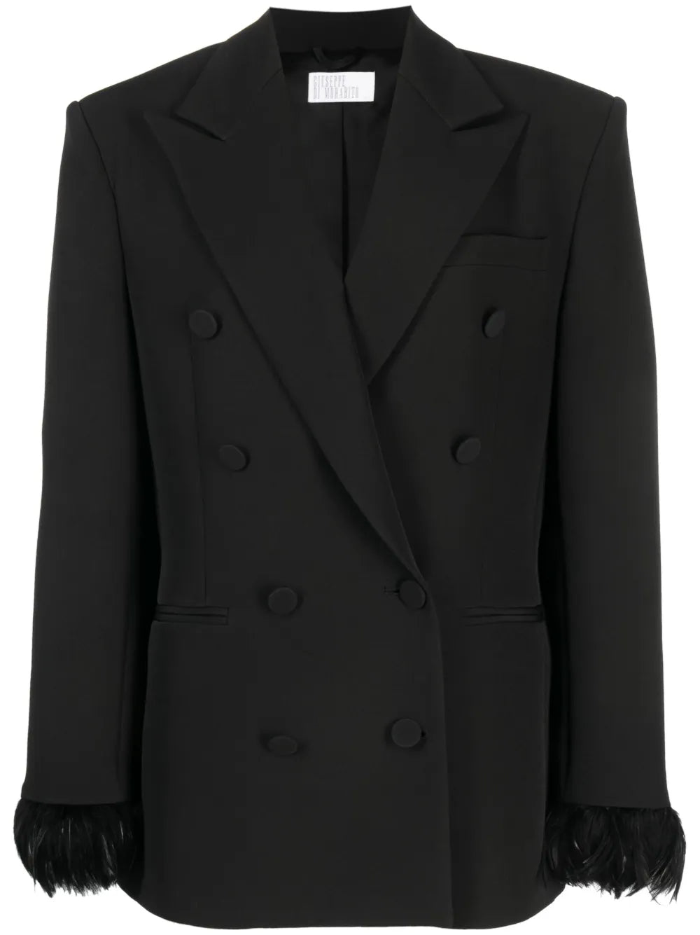 Feather-Cuffs Double-Breasted Blazer