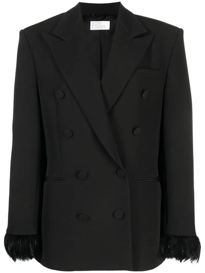 Feather-Cuffs Double-Breasted Blazer