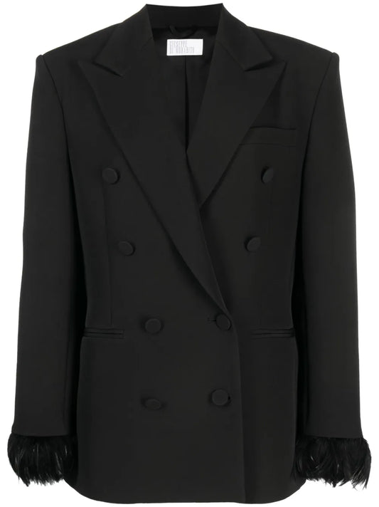 Feather-Cuffs Double-Breasted Blazer