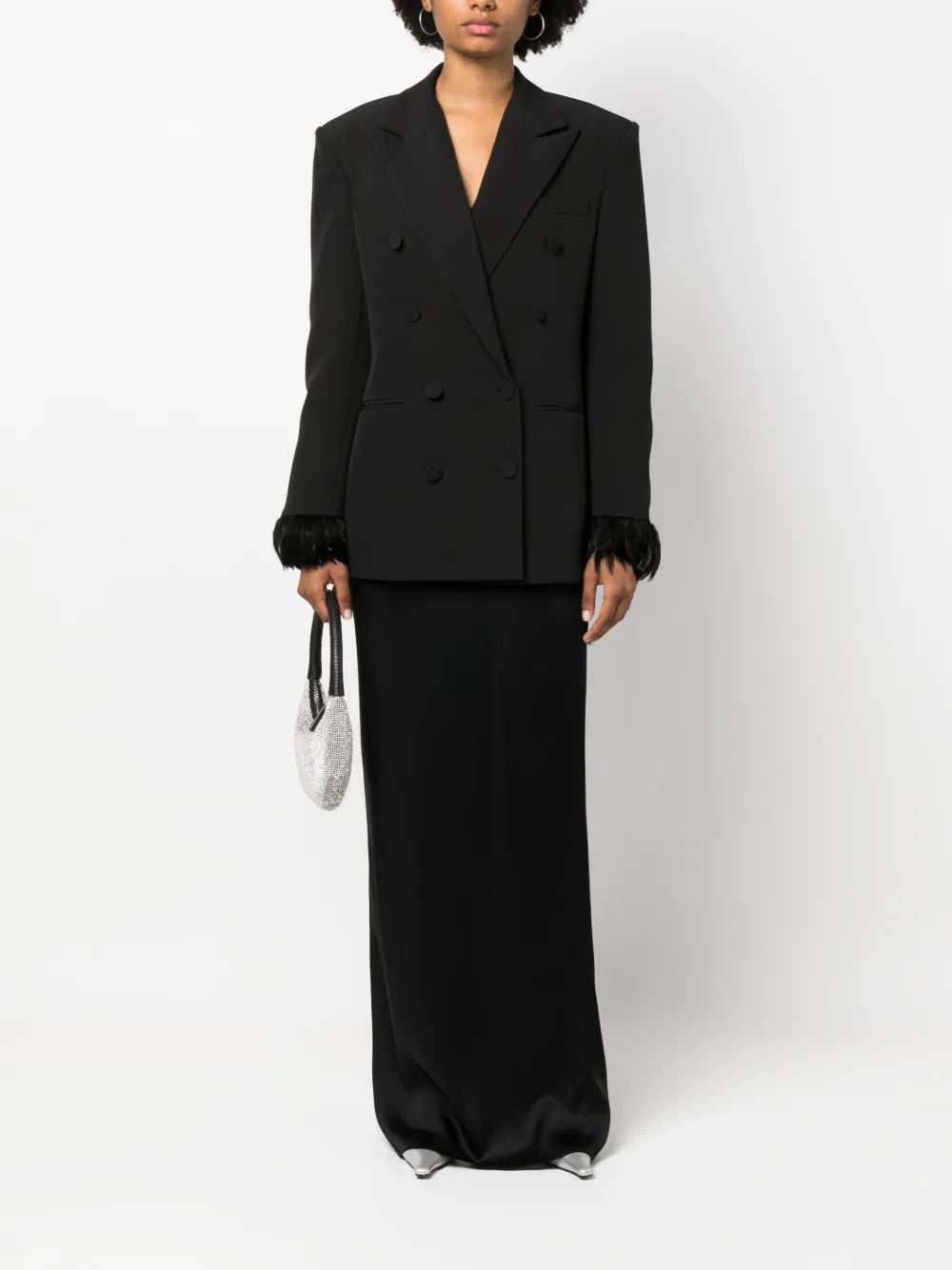 Feather-Cuffs Double-Breasted Blazer
