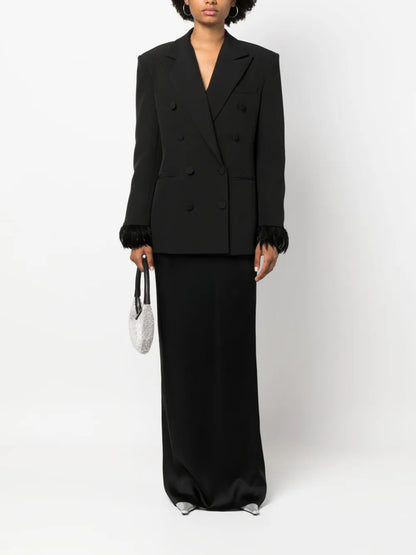 Feather-Cuffs Double-Breasted Blazer