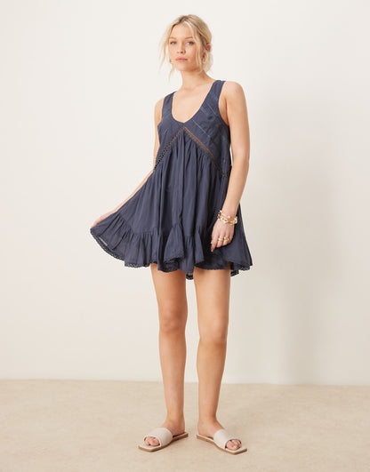 Hanky Hem Mini Dress With Scoop Neck