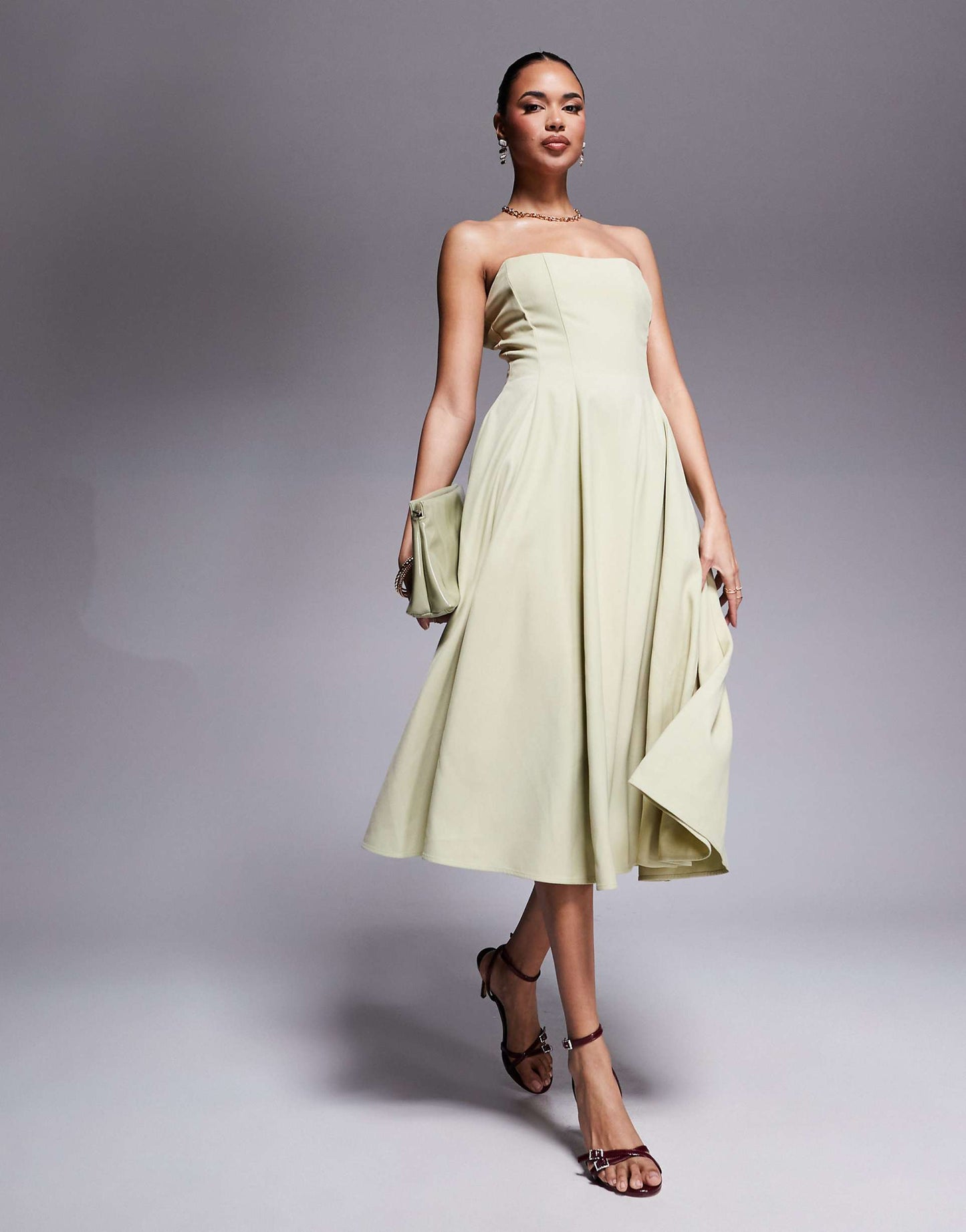 London Bandeau Corset Full Skirt Midi Dress