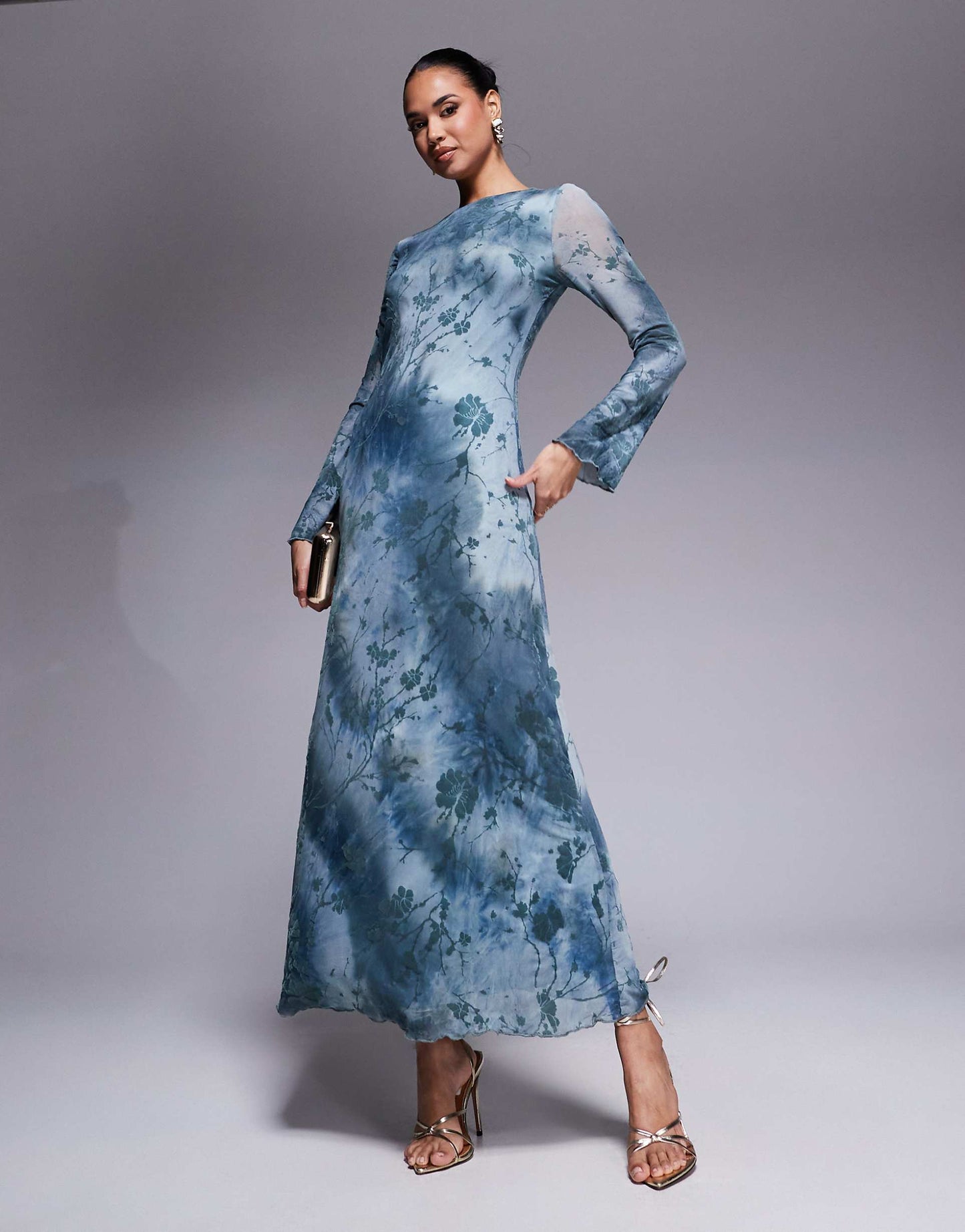 London Flare Sleeve Sheer Detail Maxi Dress