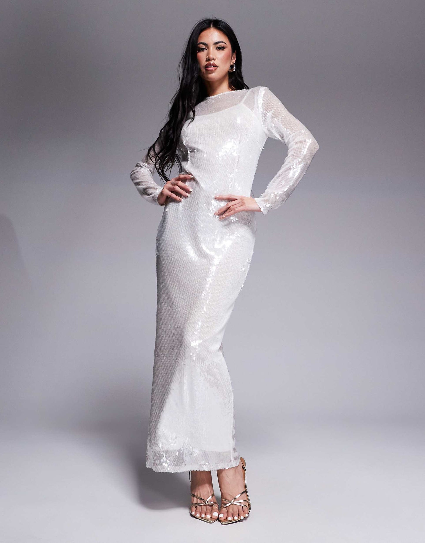 London Sequin Long Sleeve Maxi Dress