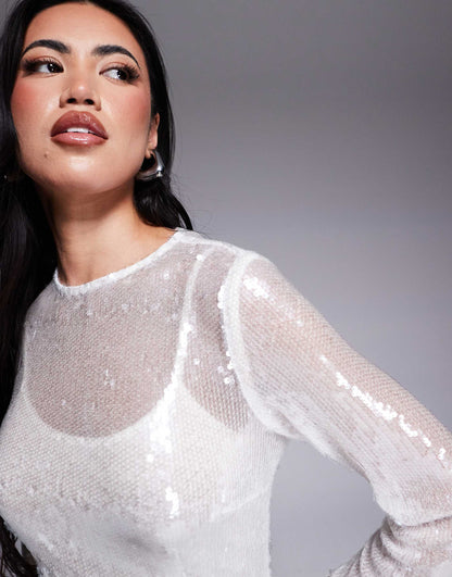 London Sequin Long Sleeve Maxi Dress