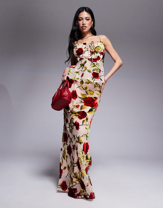 London Tie Bust Detail Cami Top And Maxi Skirt Co-Ord