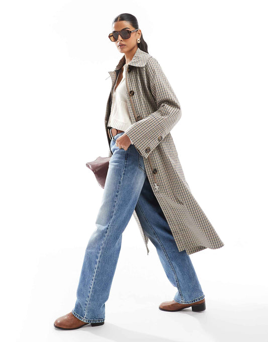 Beatrix Showerproof Trench Coat Navy Check