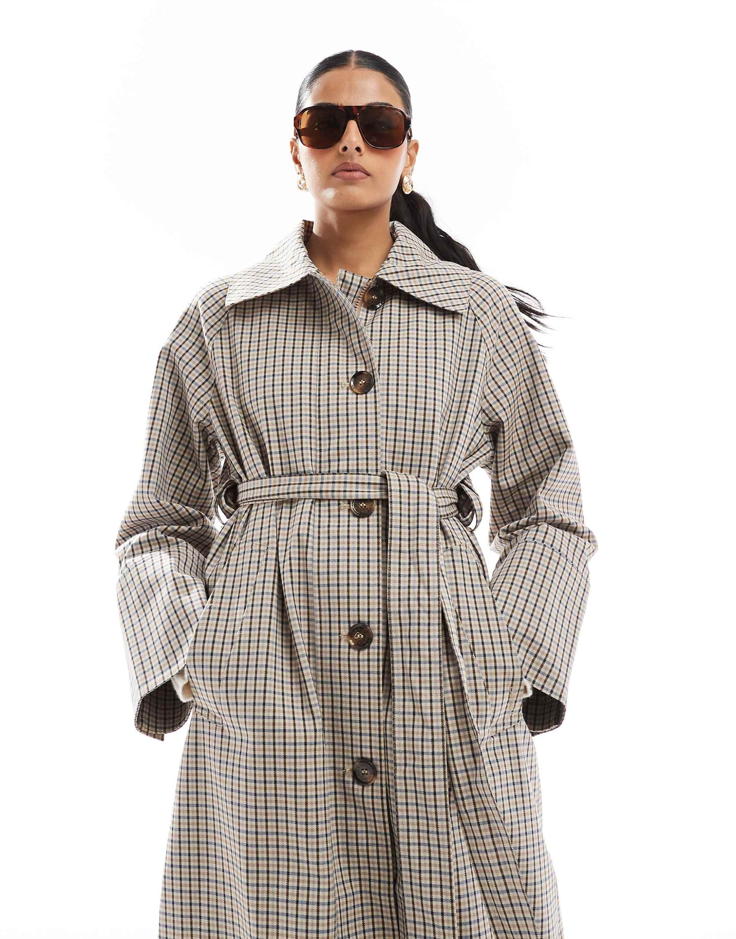 Beatrix Showerproof Trench Coat Navy Check