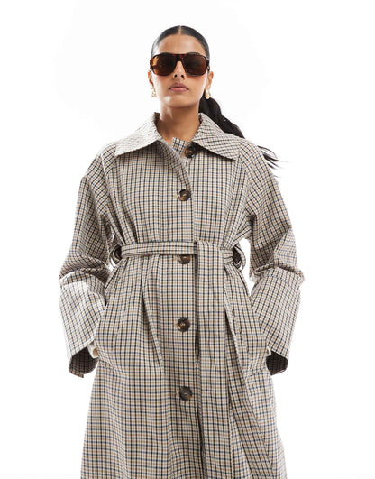 Beatrix Showerproof Trench Coat Navy Check