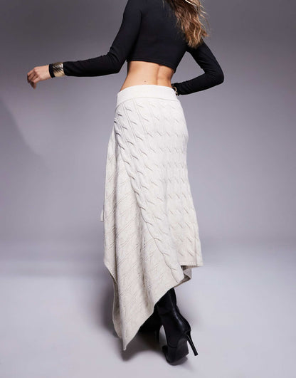 Knitted Spliced Cable Knit Maxi Skirt