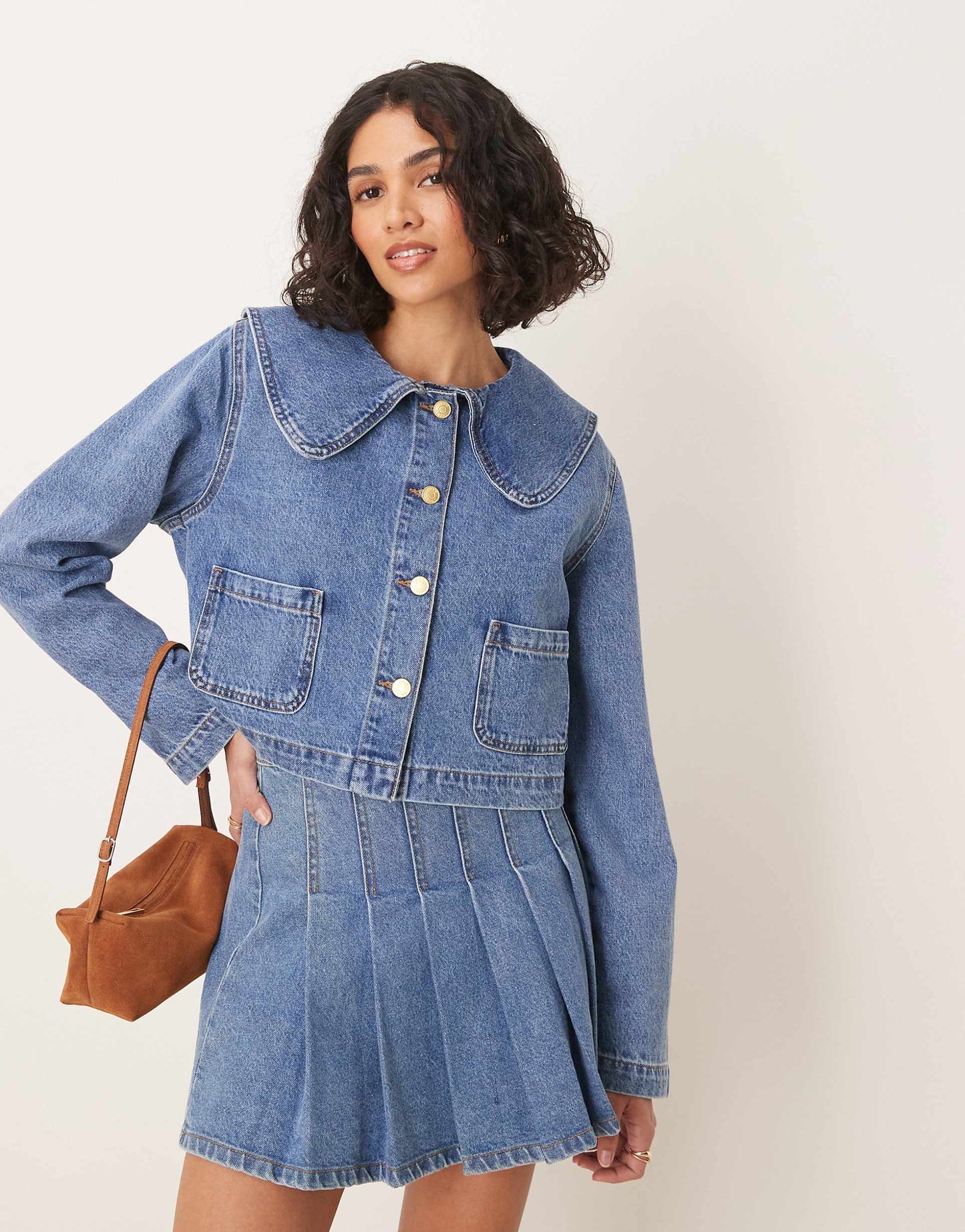 Denim Jacket With Round Collar