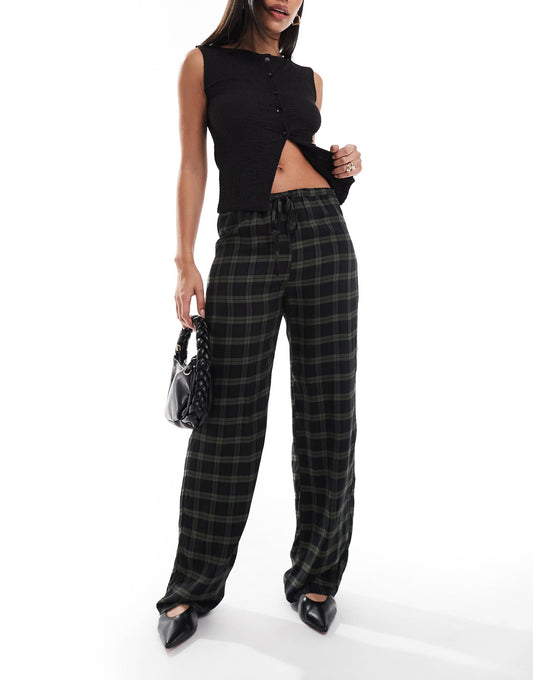 Wide Leg Tartan Check Trousers