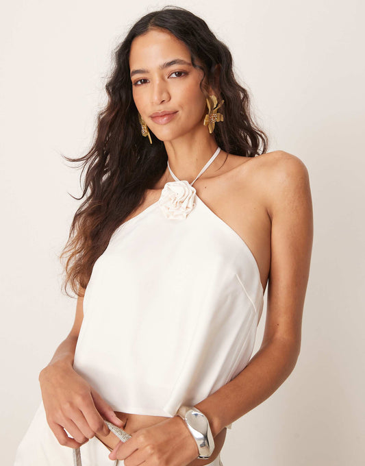 Halter Neck Corsage Detail Top Co-Ord