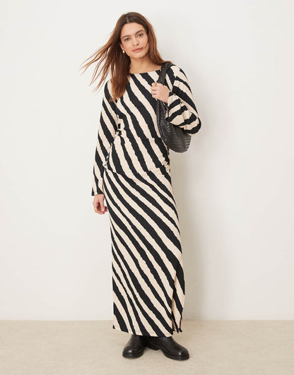 Ruched Midi Dress With Bell Sleeve Detail