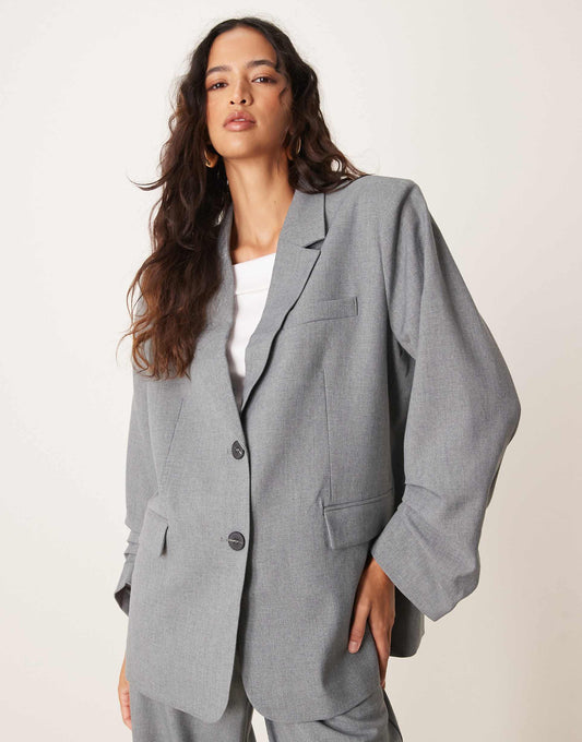 Oversized Ruched Sleeve Detail Blazer Co-Ord