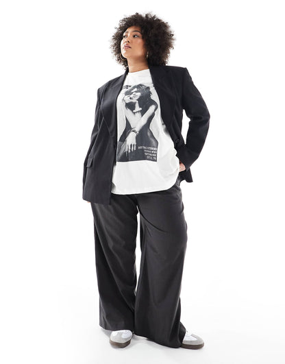 Curve Strong Shoulder Double Breasted Blazer