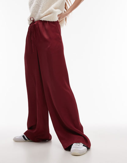 Satin Wide Leg With Tie Waist Trouser