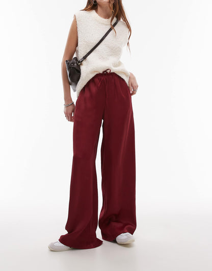 Satin Wide Leg With Tie Waist Trouser