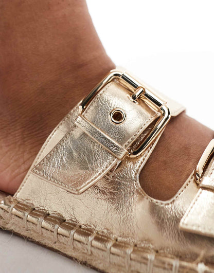 Wide Fit Jada Double Buckle Espadrille Mules