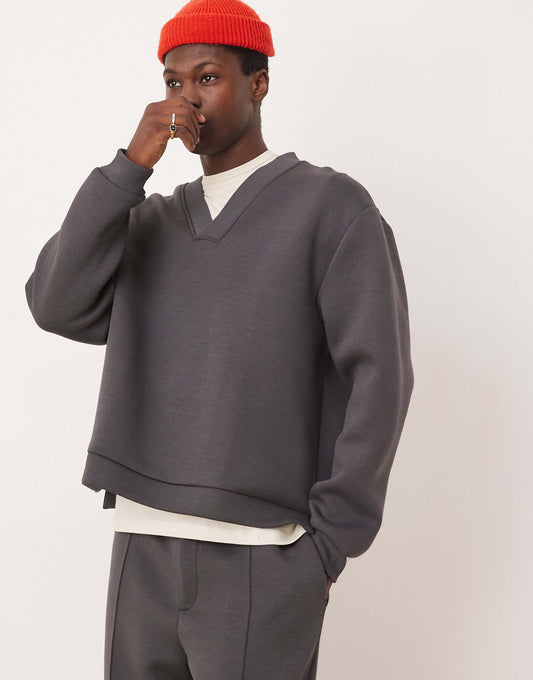 Oversized Scuba V Neck Sweatshirt