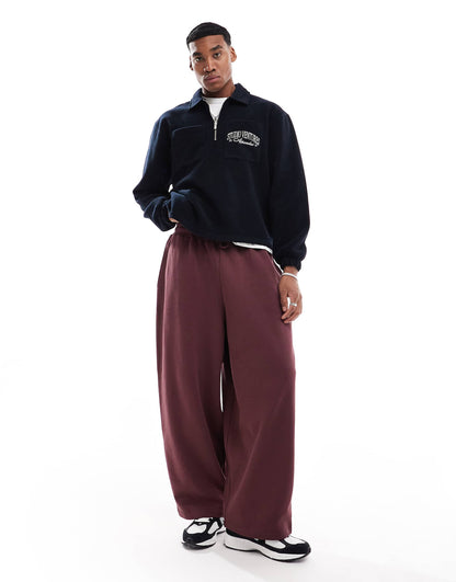 Boxy Oversized Fleece Polo Sweatshirt With Embroidery