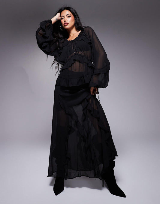 Chiffon Ruffle Maxi Skirt