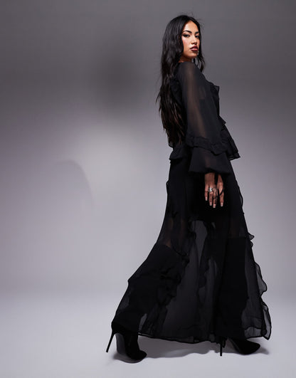 Chiffon Ruffle Maxi Skirt