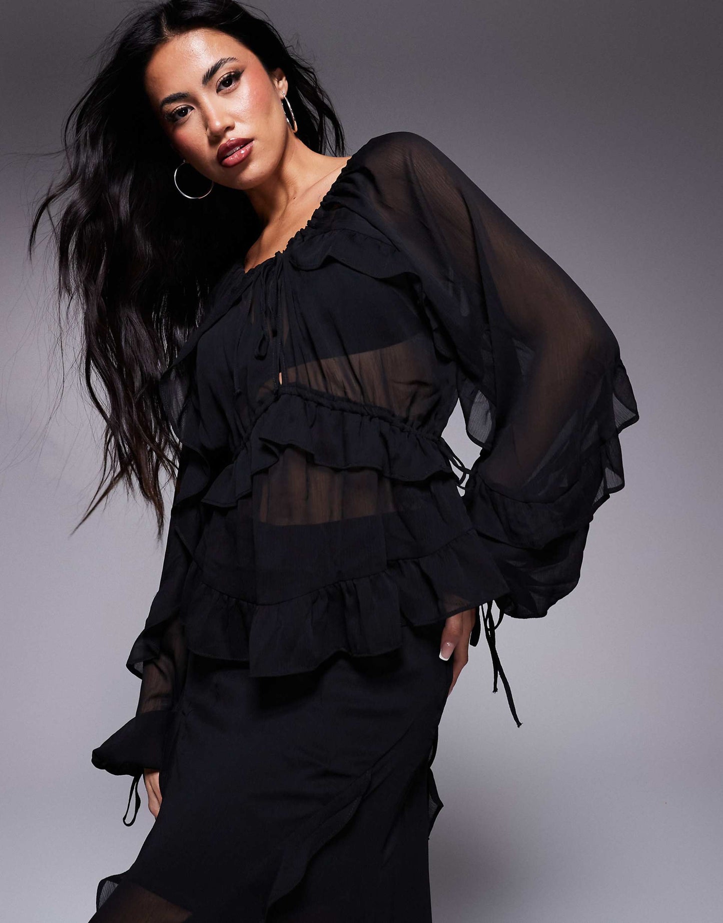 Chiffon Ruffle Tie Detail Blouse