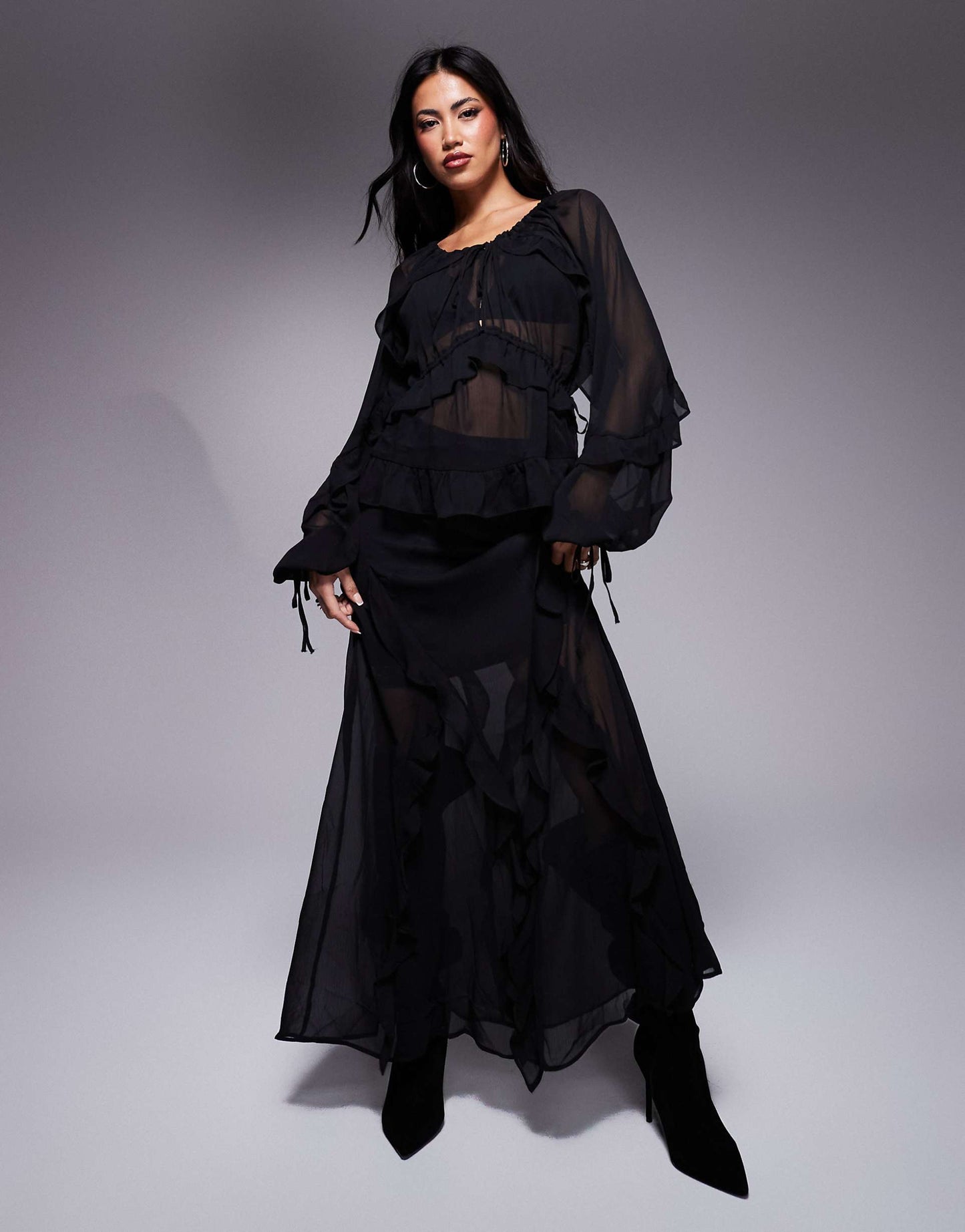 Chiffon Ruffle Tie Detail Blouse