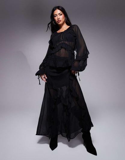 Chiffon Ruffle Tie Detail Blouse