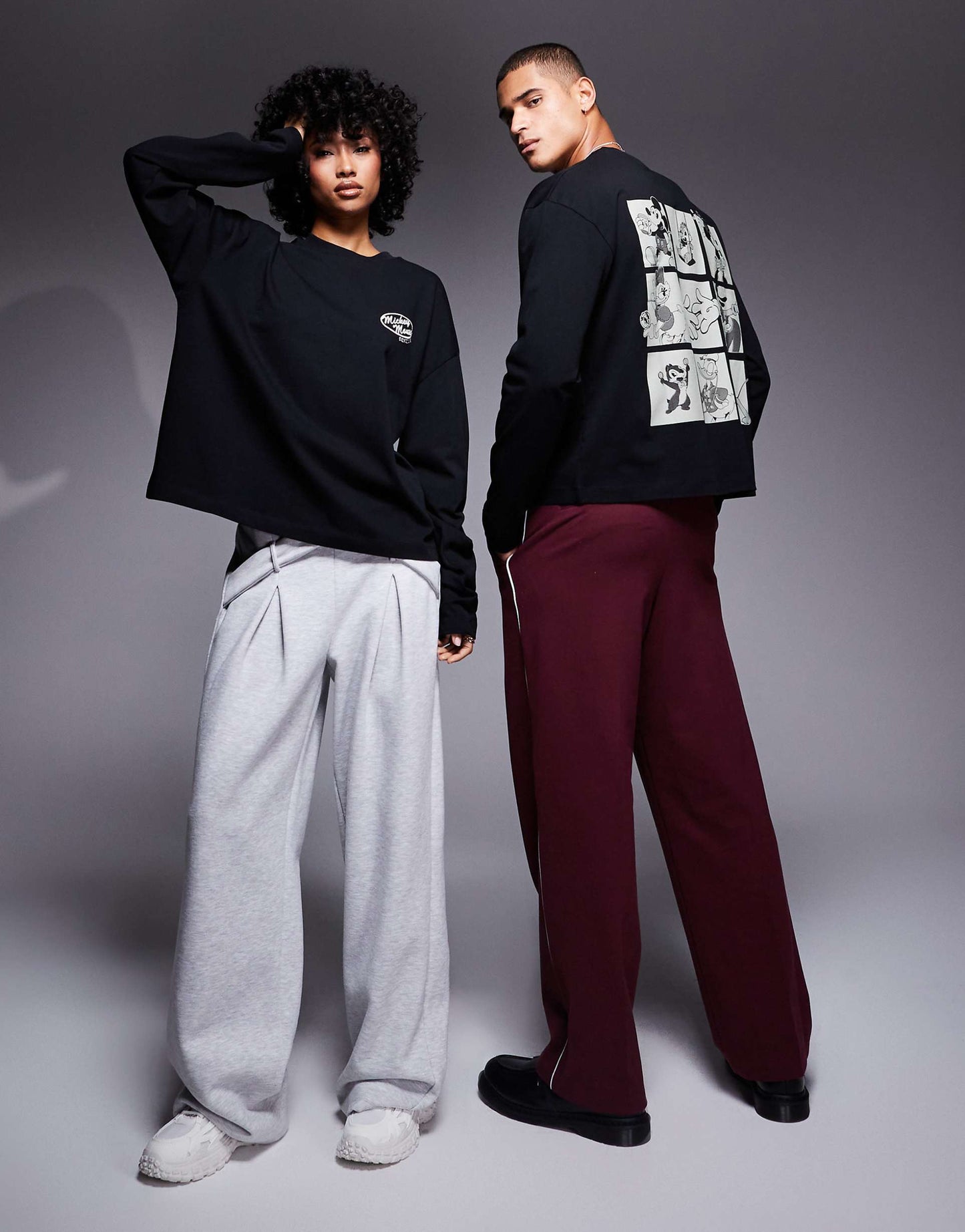 Disney Unisex Oversized Boxy Long Sleeve T-Shirt With Mickey And Friends Print