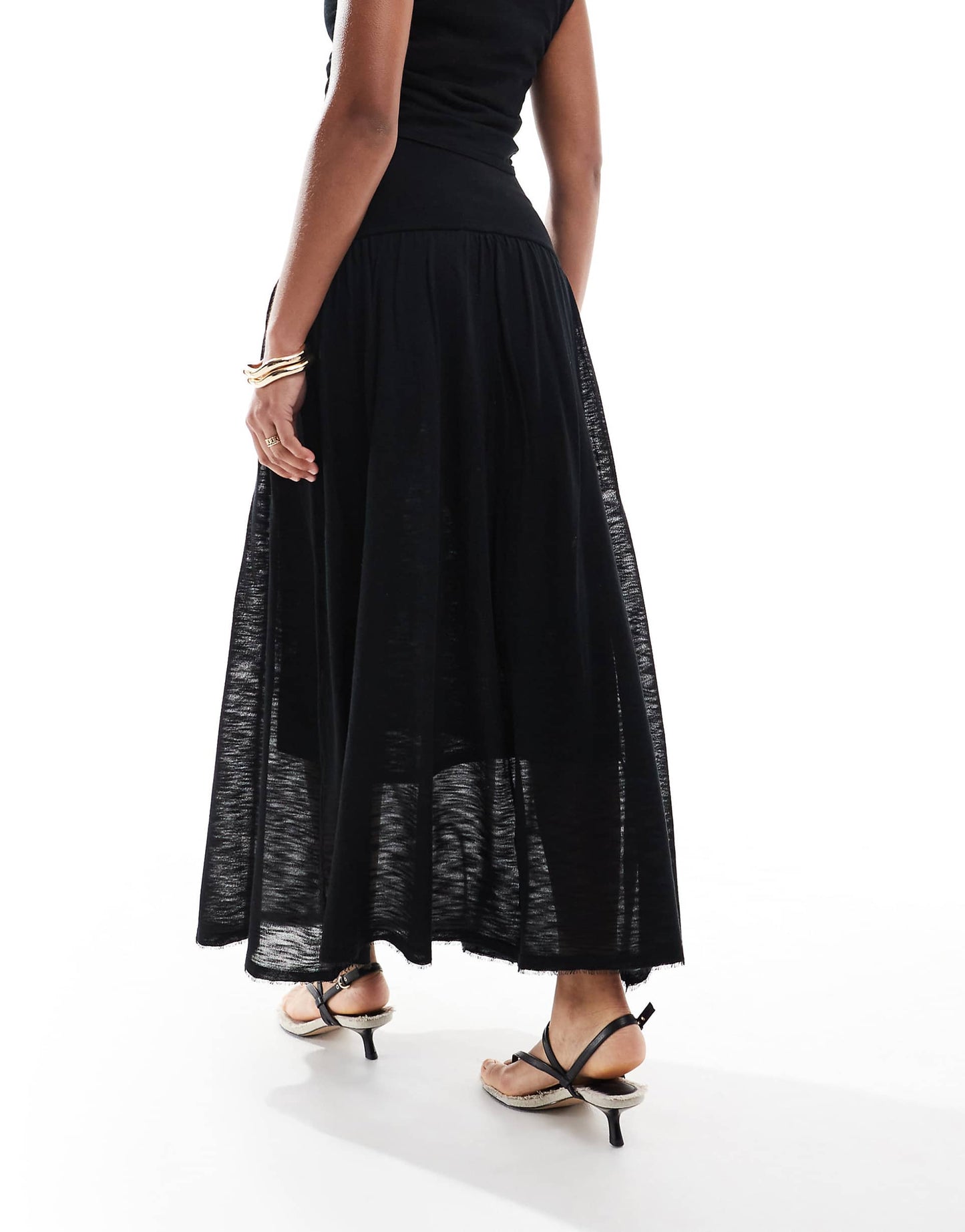 Knitted Deep Waistband Drop Waist Maxi Skirt Co-Ord