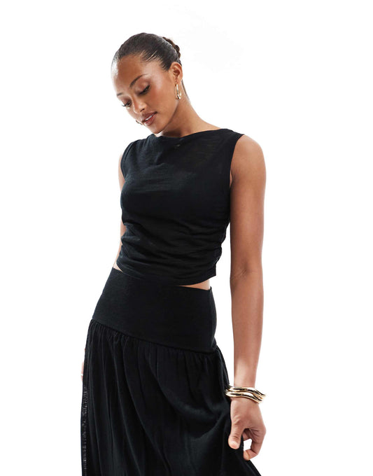 Knitted Slash Neck Crop Top Co-Ord