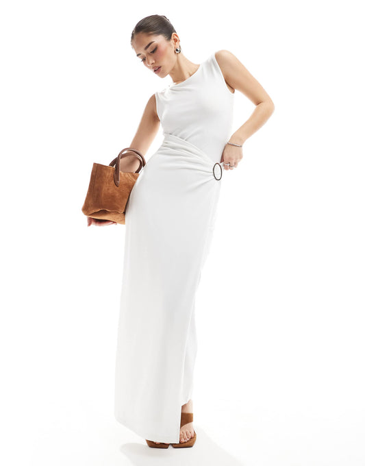 Sleeveless Drape Wrap Ring Detail Maxi Dress