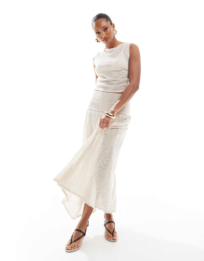 Knitted Deep Waistband Drop Waist Maxi Skirt Co-Ord