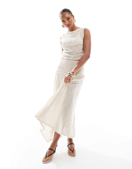 Knitted Deep Waistband Drop Waist Maxi Skirt Co-Ord