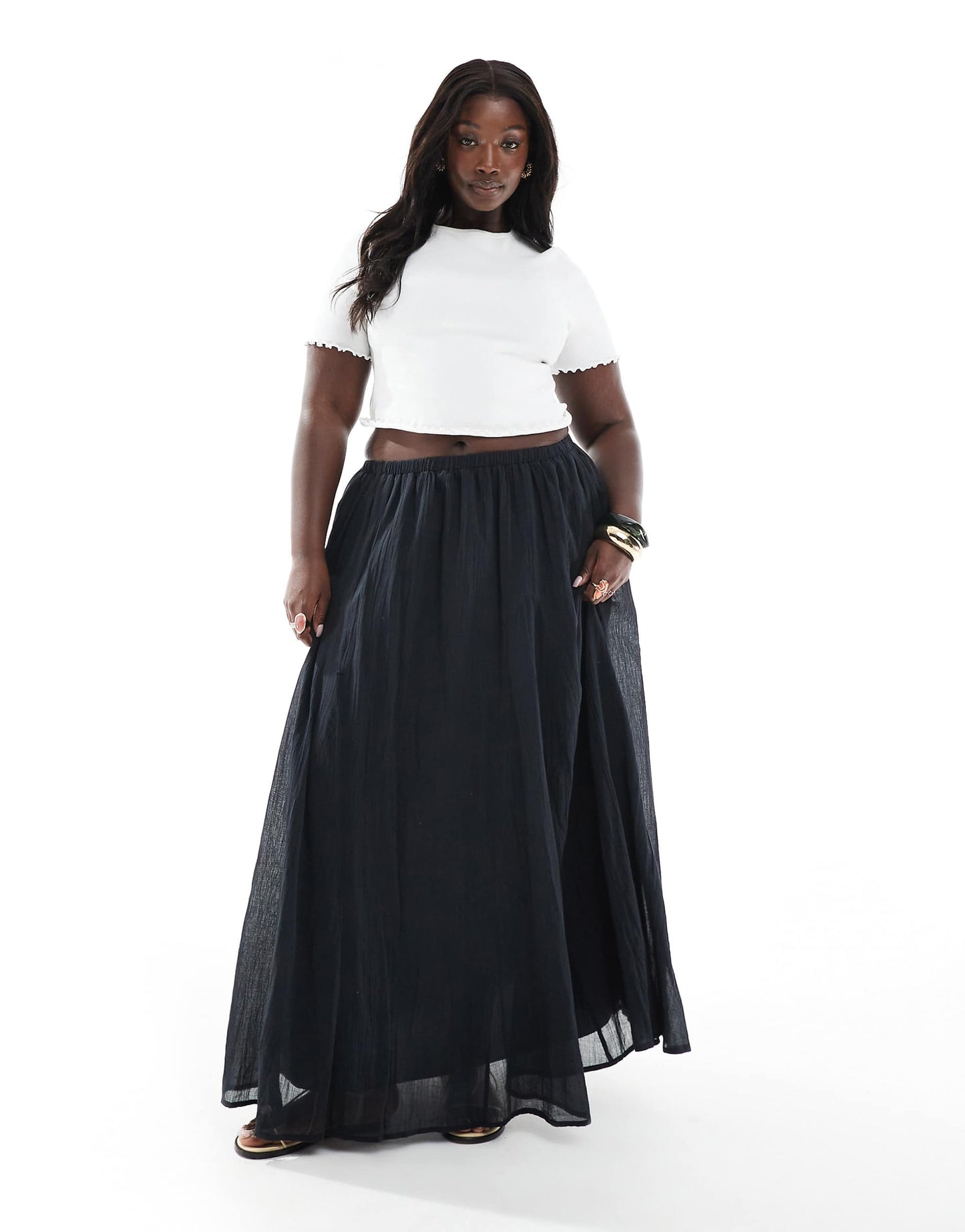 Curve Cotton Godet Maxi Skirt