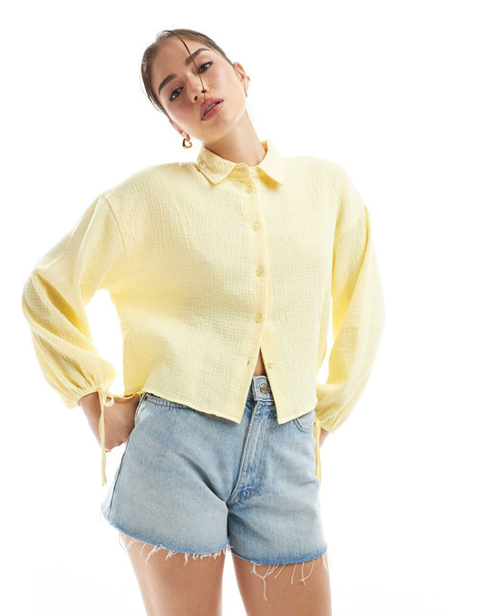 Cropped Textured Cotton Shirt