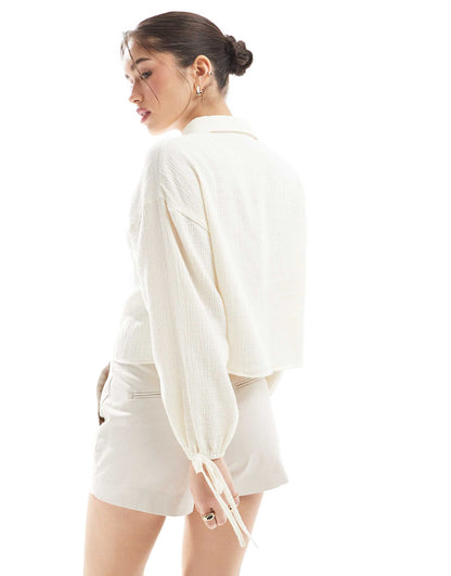 Cropped Textured Cotton Shirt