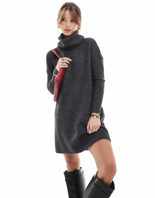 Roll Neck Knitted Jumper Dress