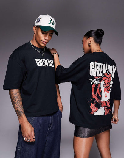 Unisex Boxy Oversized License T-Shirt With Green Day Prints